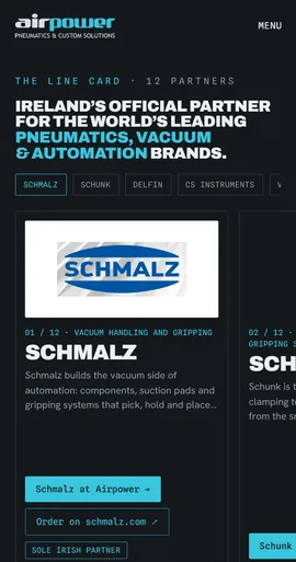 The Airpower Pneumatics homepage on a phone