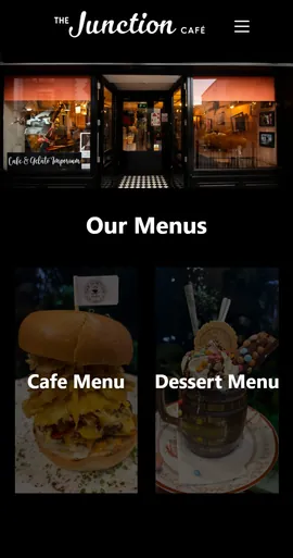The Junction Café homepage on a phone